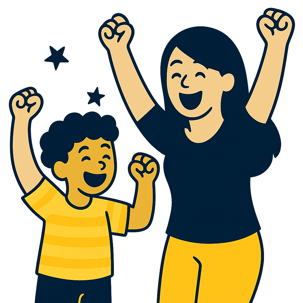 Mom and child celebrating a tutoring success