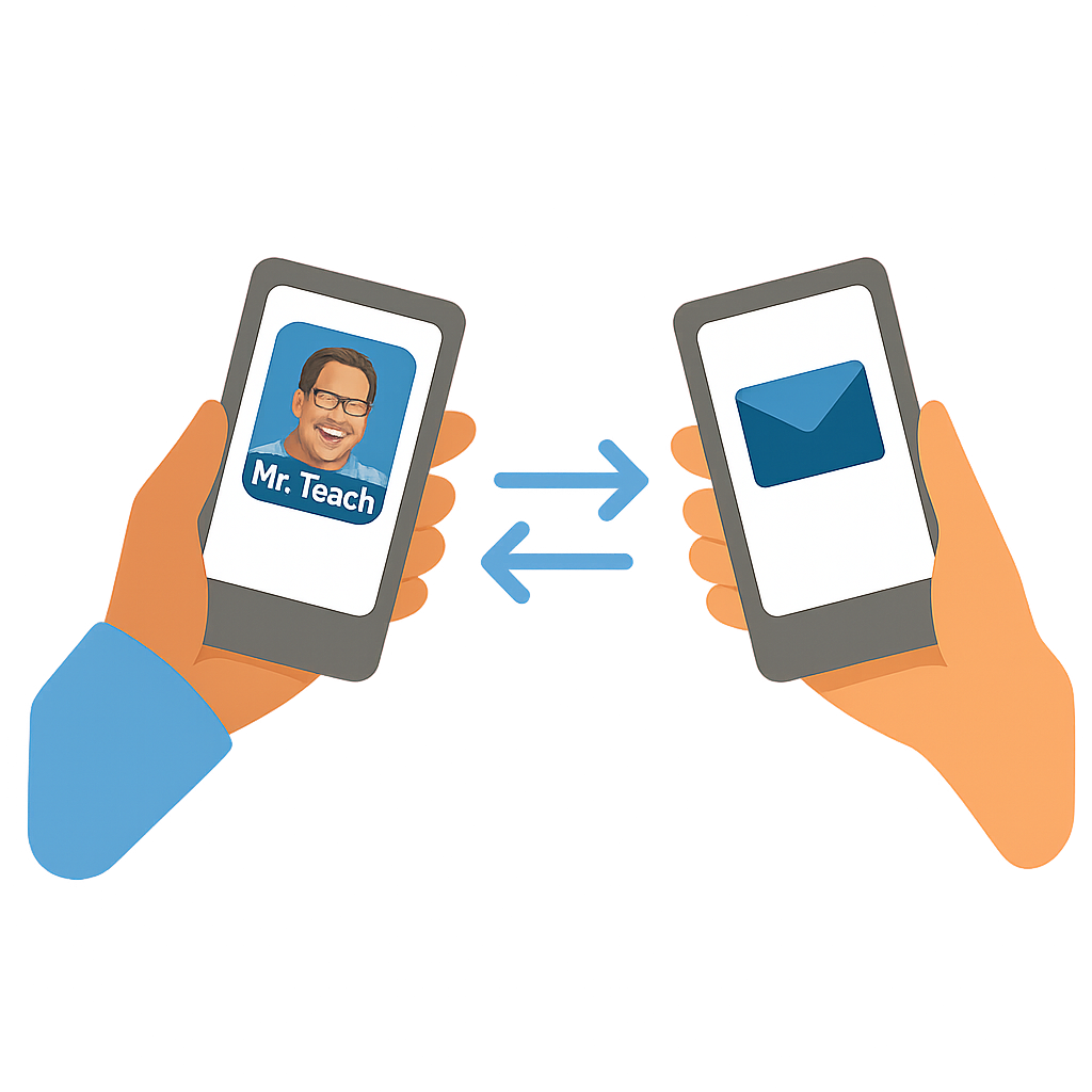 Two phones sharing the MrTeach app