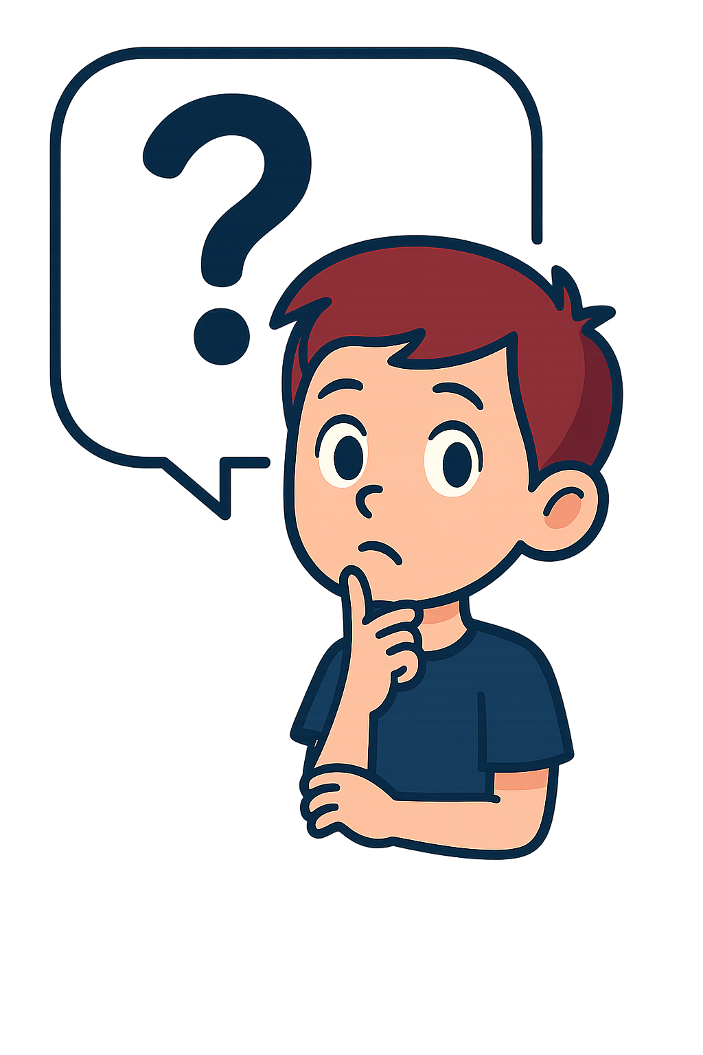 Curious student with a question mark icon used in MrTeach tutoring FAQ section